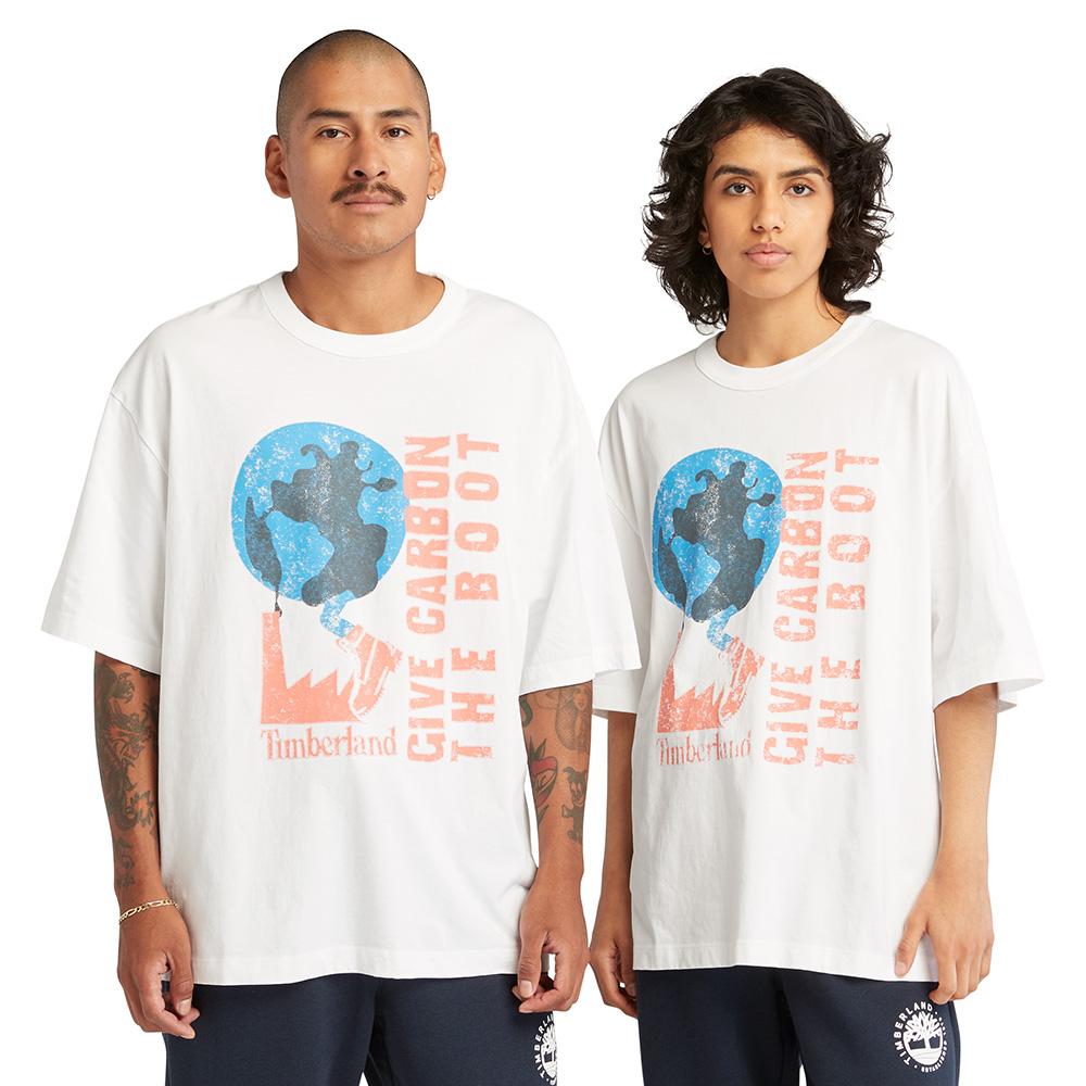 Timberland Letter Pattern Printed Casual Loose Round Neck Short Sleeve T-Shirt Unisex Tops White A6QAH-100