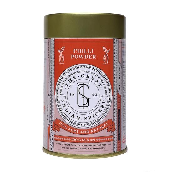 

Великая индийская лавка специй | Перец чили молотый (Порошок красного перца чили) | Жестяная банка 100 г – 100% чистый и натуральный, фермерский, нефальсифицированный