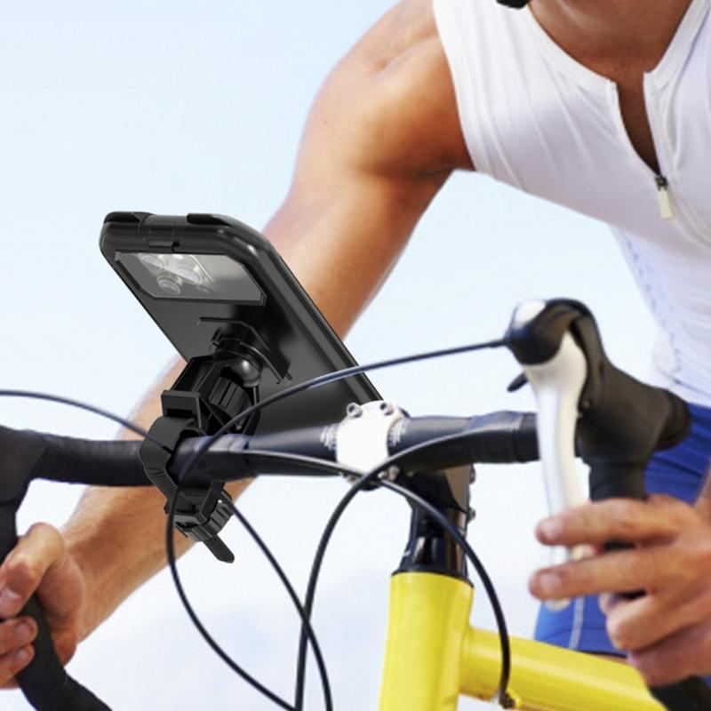 Phone Mount Waterproof, Motorcycle Phone Mount Handlebar Mount Base & Touching Screen, 360 Rotation Phone Holder