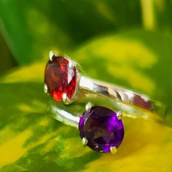 Natural Garnet Amethyst Gemstone 925 Sterling Silver Ring Size 9.25 US, Gift