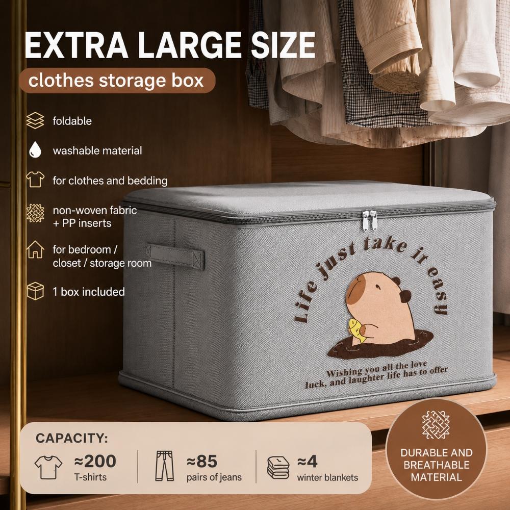 Foldable Clothes Storage Box With Zipper Lid Nonwoven Fabric Organizer Bin For Bedroom Wardrobe Travel Bedding And Daily Seasonal Items