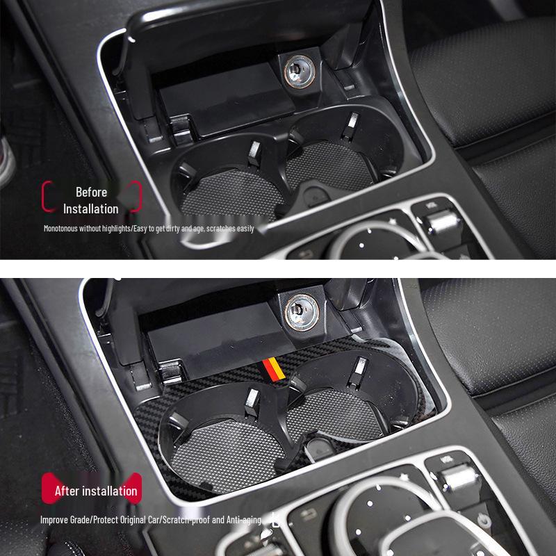 Carbon Fiber Cup Holder Sticker for Mercedes-Benz C-Class W205 Interior Trim