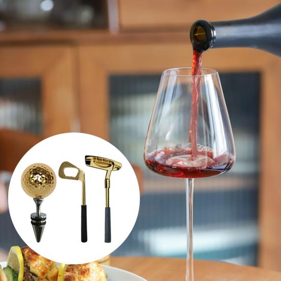 3 ks Sada otvíráku na víno, zátky na víno, slitina zinku, vývrtka, ergonomický design, otvírák na láhve pro milovníky golfu a piva