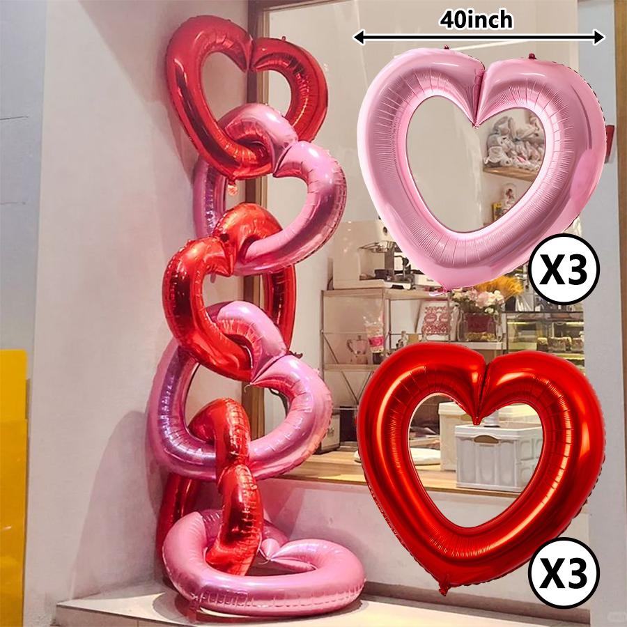6 Stück 40 Zoll Hohl-Herz-Folienballon Dekoration Szene Valentinstag Hochzeiten Brautparty Geburtstag Foto Requisiten Partyballon