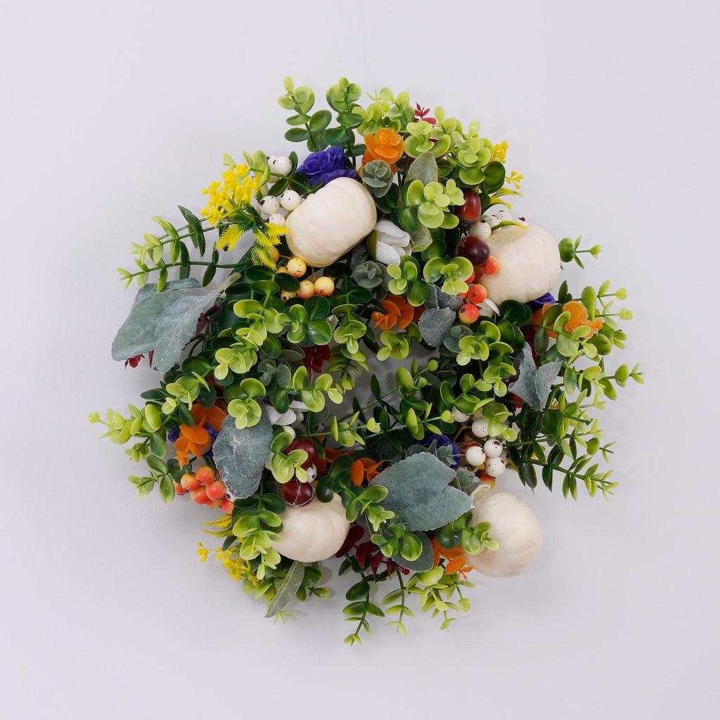 White Pumpkins White Pumpkins Ranunculus Wreath Fall Decor Front Door,Halloween Eucalyptus Wreath House Decoration,DIY Hanging Wreath White Pumpkins Thanksgiving Fall Home Decoration