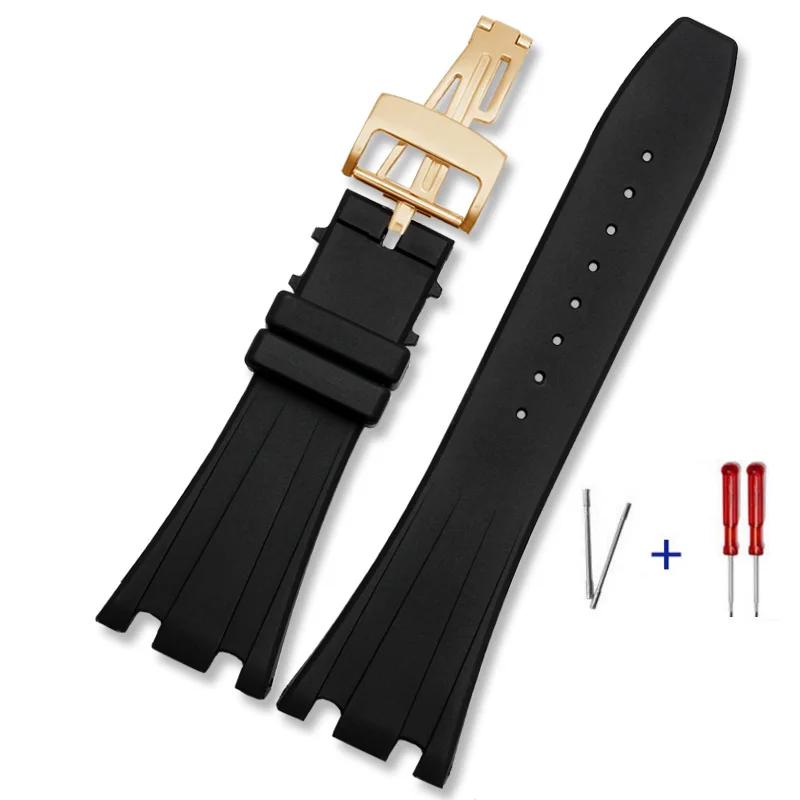 For AP15703 15710 26703 Royal Oak Offshore High Quality  rubber strap 28mm Men's Black Bracelet Folding Buckle with Tools