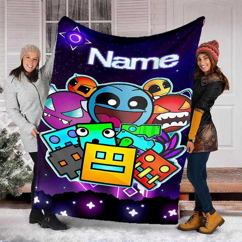 Personalized Custom Name Blanket - Geometry Dash Print Design,Blanket for Sofa,Bed,Travel,Camping - Soft and Warm, Great Gift