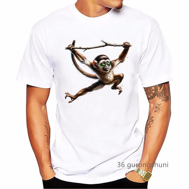 Cool Watercolor Monkey Animal Printed T Shirt MenS Clothing Summer Fashion Short Sleeve TShirt Homme Harajuku Shirt