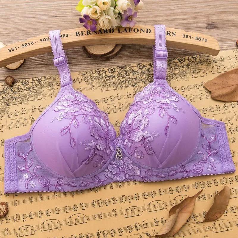 Gather Thin Section No Steel Ring Bra Ladies Anti-sagging Breasts Sexy Adjustable Embroidered Bra
