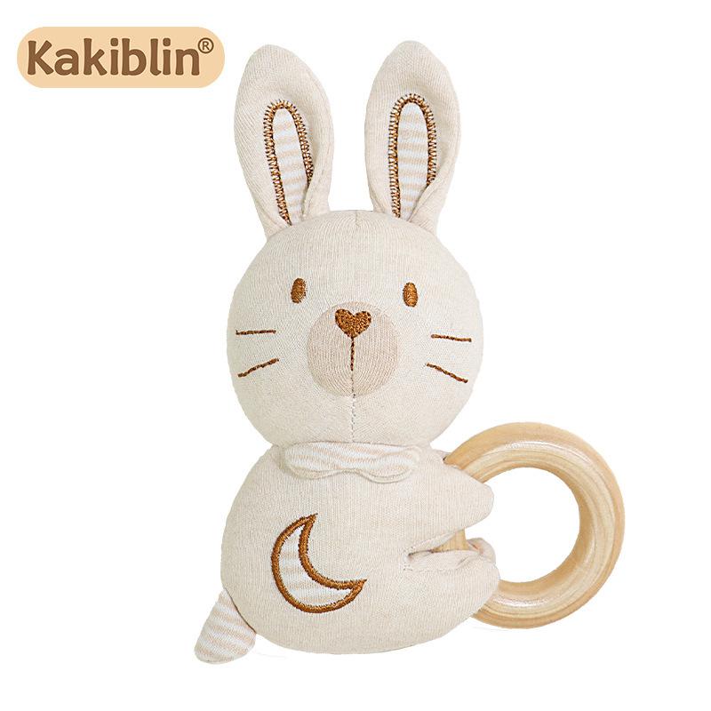 Kakiblin Organic Cotton & Beech Wood Baby Teething Ring Rattle