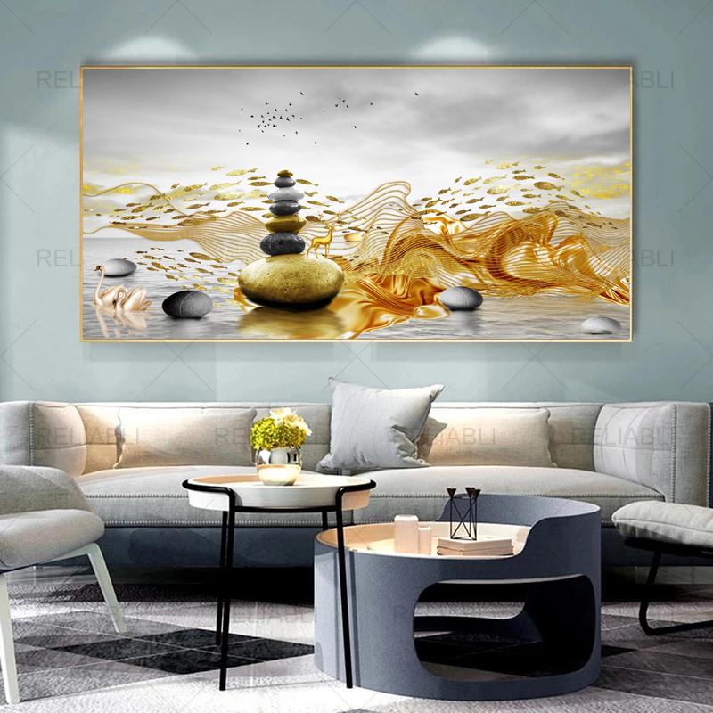 Modern Abstract Decorative Painting Deer Tree Ribbon Canvas Prints Wall Art Pictures for Living Room Light Luxury  Home Decor