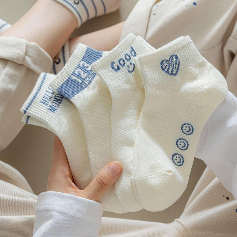 Cute sky blue smile color blocking socks student uniform design