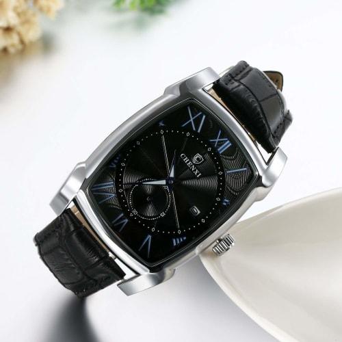 Montre pour homme JEWELRYWE avec bracelet en cuir, design antique, populaire, résistance à l'eau 3 ATM, calendrier, chiffres romains, analogique, mouvement à quartz japonais,