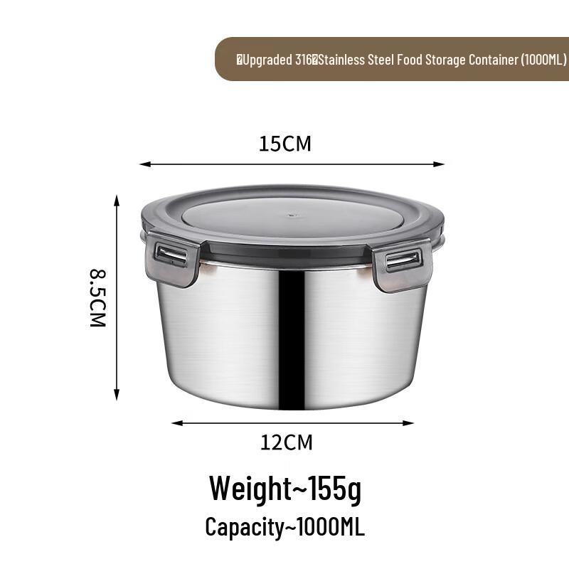 316 Stainless Steel Round Food Storage Container 1000ml