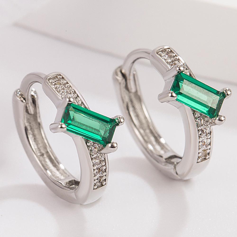 Elegant French Green Diamond Ear Cuffs - Women's High-End Fashion Earrings, Perfect for Valentine's Day