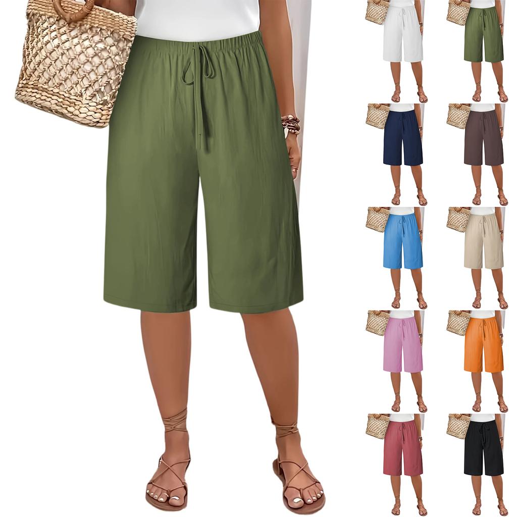 Women’s Loose Fit Knee Length Casual Shorts with Elastic Waistband and Adjustable Drawstring for Everyday Wear