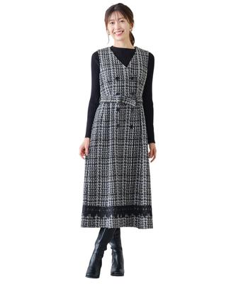 [Mishmash] Lace-hem Tweed Jumper Skirt / MM447421