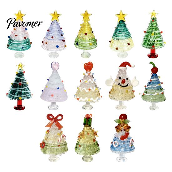 Handmade Colored Glass Decor Glazed Christmas Tree Figurine, Colorful Miniature Xmas Decor, Handcrafted Seasonal Home Festive Ornament Table