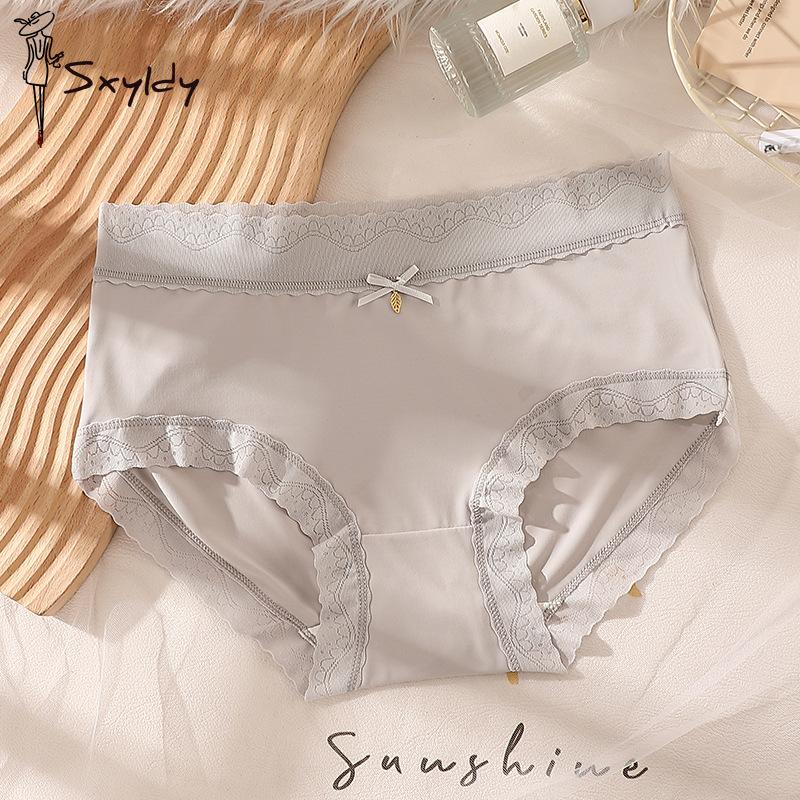 Non-marking Ice Silk Panties Female Mid-waist Comfortable Breathable Girls Raw Lace Panties