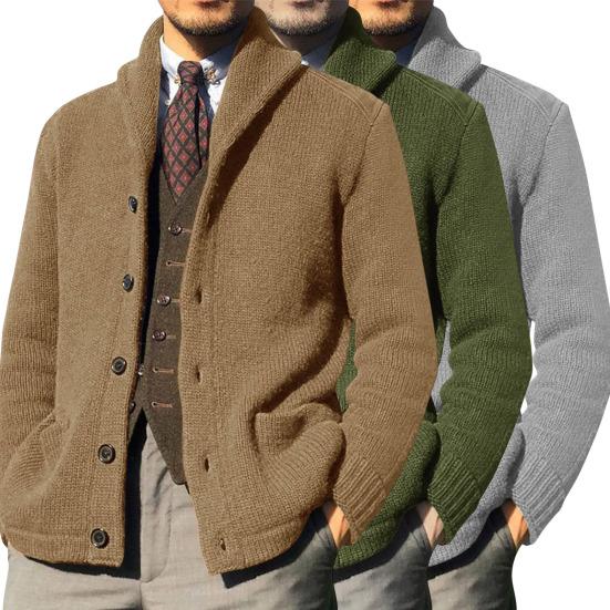 Cappotto a Maglia Ispessito Resistente al Freddo Morbido Chic da Uomo Autunno Inverno Colore Unico Abbottonatura a Bottoni per il Lavoro