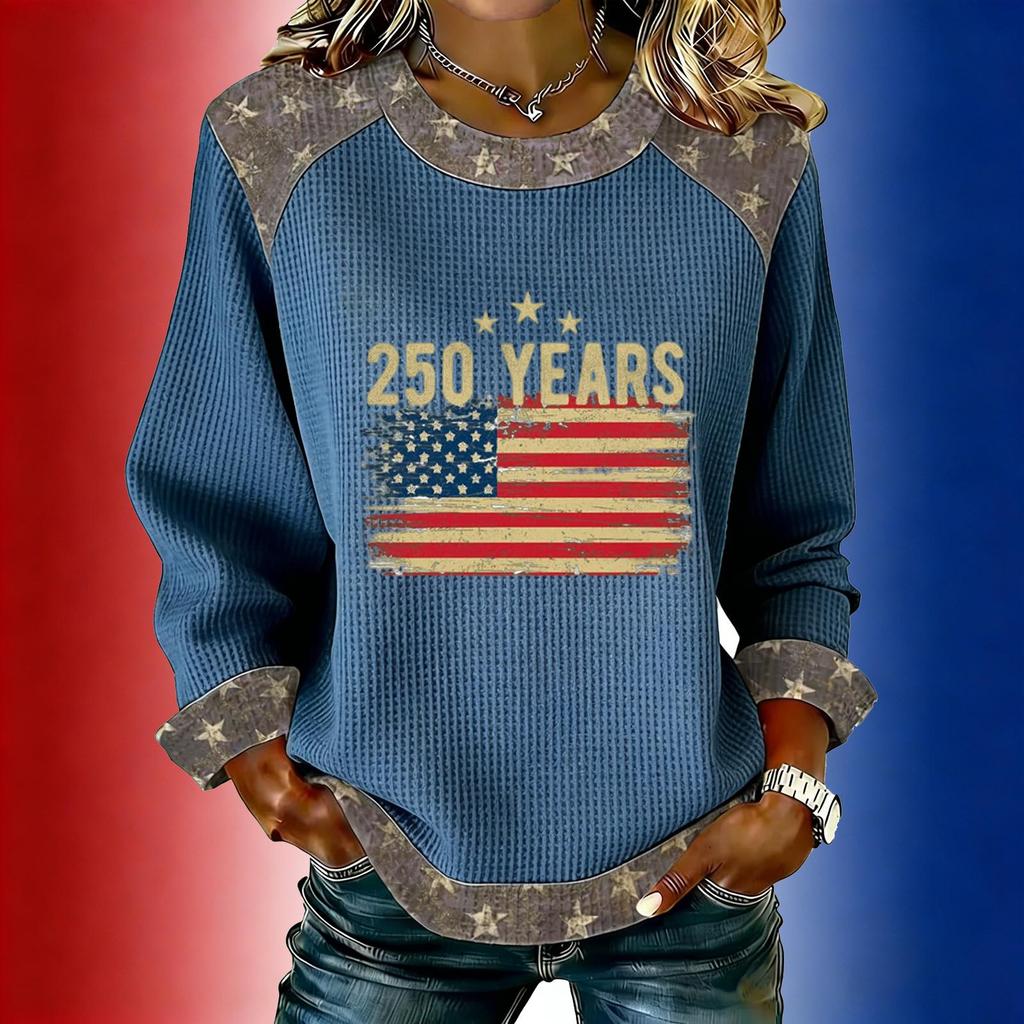 Women's long-sleeved fashionable casual everyday Independence Day printed top