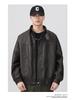 Men's Retro Cool PU Leather Bomber Jacket with Buckle Stand Collar