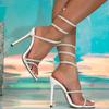 Street Style Crystal Ankle Strap Women Sandals Sexy Thin High Heels Square Toe Stripper Party White Female Shoes Zapatos Mujer
