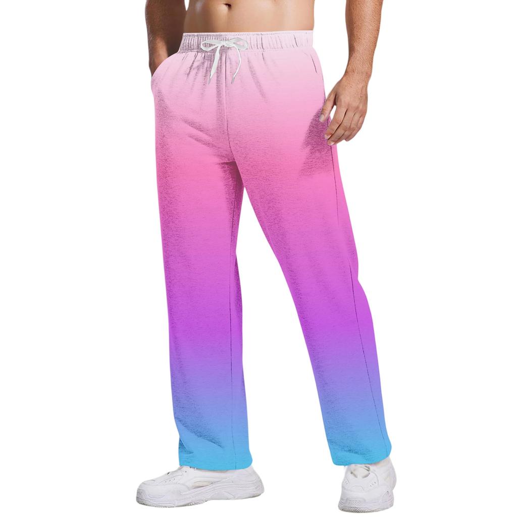 Men's Tie, Gradient Casual Pants With Pockets | Loose Straight Leg, Elastic Waist With Drawstring For Daily & Casual Wear