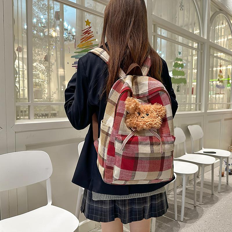 Women Plaid Backpack Campus Student Schoolbag Travel Backpack