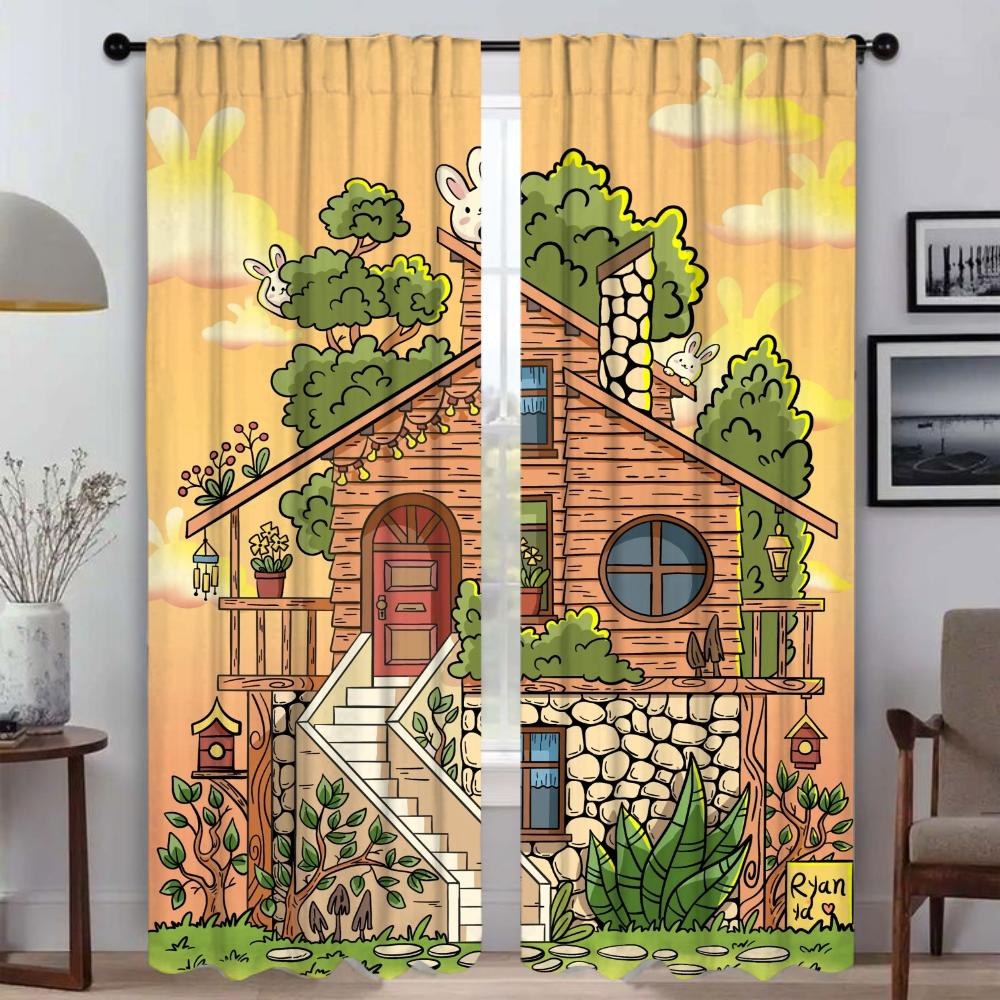 Cute Picture Curtains for Living Room Curtain for Room 2 Panel Shades Halloween Decoration Partition Home Interior Curtains