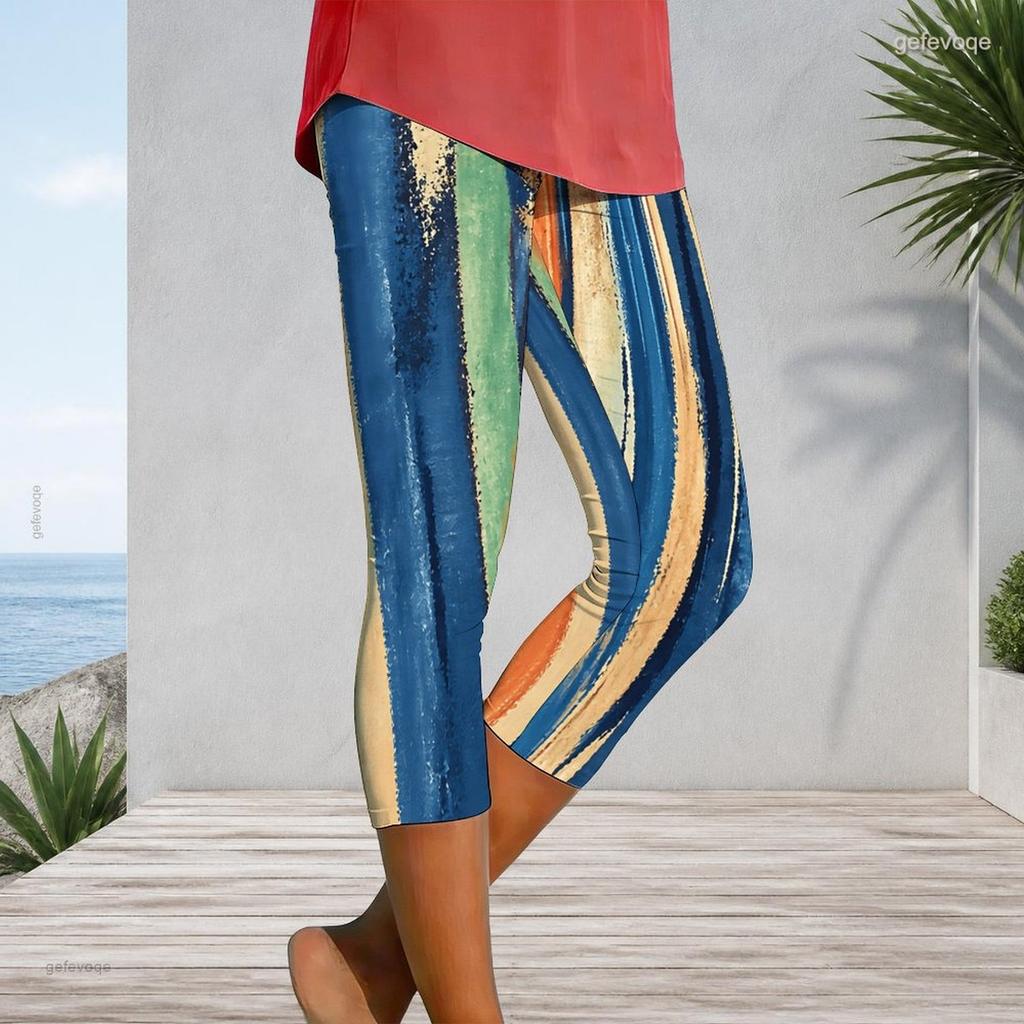 Women Plus Size Capri Leggings Abstract Blue X Graffiti Checkered Print High Waist Stretchy Workout Yoga Casual Cropped Pants
