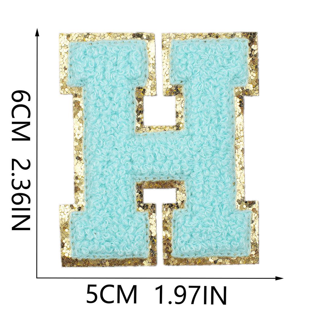 6Cm Towel Embroidery Lake Blue English Letter Embroidery Cloth Sticker Bag Decoration Patch Sticker Ironing Number Sticker