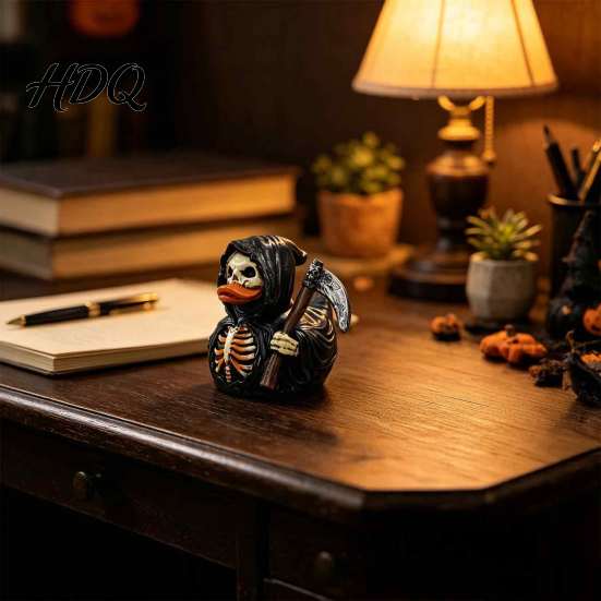 Dekorative Figur für Bar Halloween Sensenmann Ente Harzfigur Dunkel Gotische Sense Statue Totenkopf Ornamente Heim Schreibtisch Dekor Gruselige Sammlerfigur