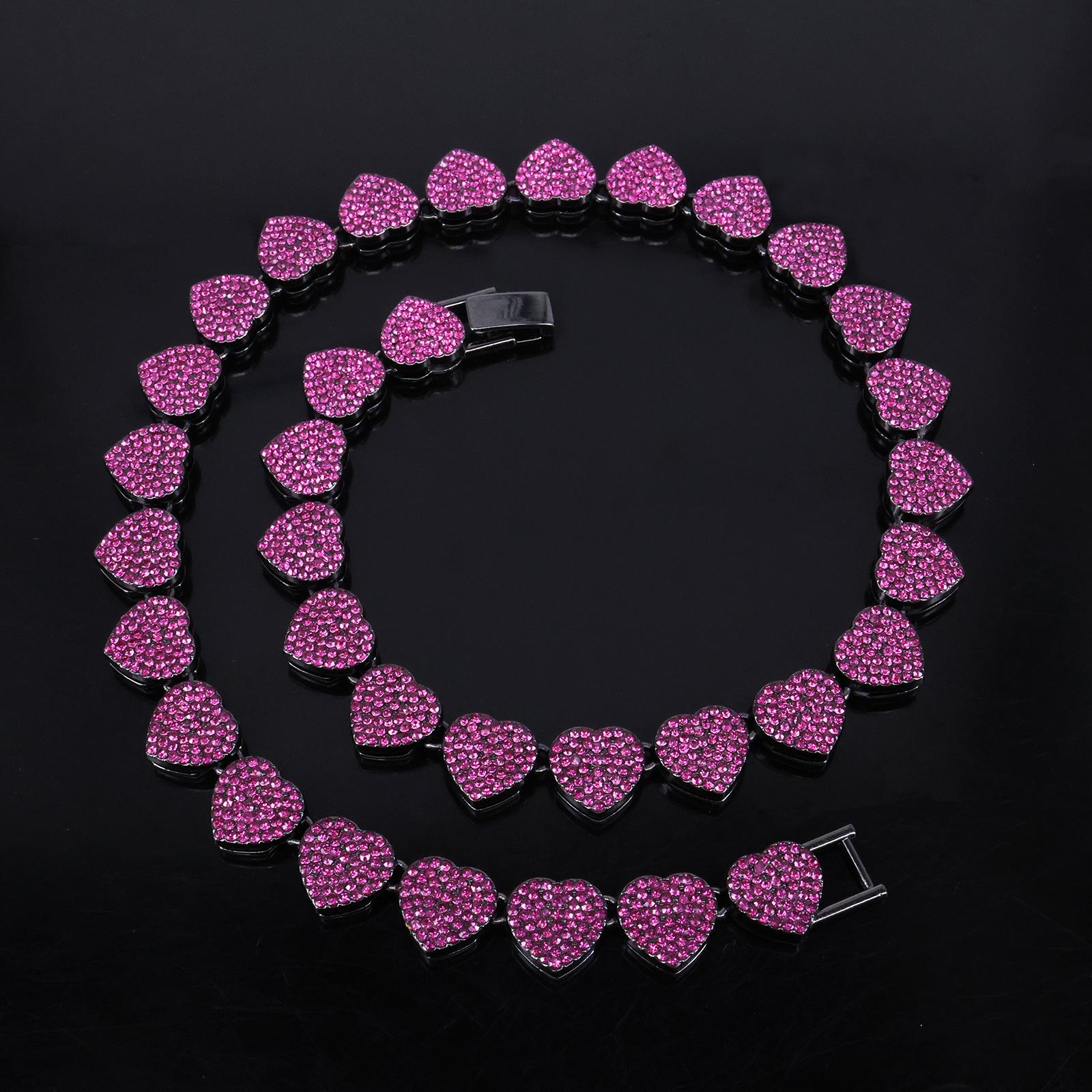 

Хип-хоп циркониевый браслет-цепочка с сердцем и ожерелье, инкрустированные стразами, привлекательный аксессуар для рок-вечеринки 20cm фиолетовый