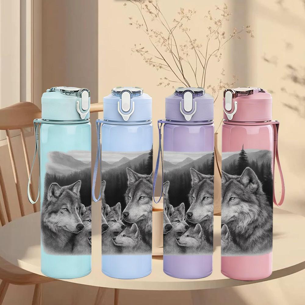 1PC Two Cats Cuddling Portrait Print 750ml Color Plastic Sports Water Bottle Leakproof Flip Straw Lid Suitable for Sports Office Home Use