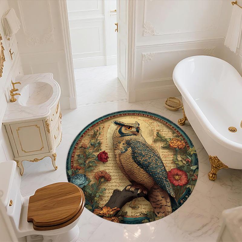 Vintage Flower Owl,Round Area Rug,Carpet Rug for Living Room Bedroom Sofa Playroom Decor,Non-slip Floor Mat