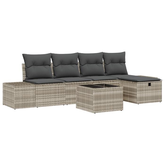 VidaXL Set de Canapé de Jardin de 6 Pièces avec Coussins Gris Clair en Rattan 3359371
