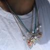 Bohemian Rope Chain Necklace with Large Heart and Faux Pearl Star Pendant