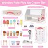 Wooden Ice Cream Toys for Toddler, Play Store Pretend Food Kitchen Accessories with Scoop & Menu & Toy Cash,Christmas Gift