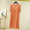 Summer Plus Size Modal V-Neck Pleated Dress - Casual Loose Short Sleeve Sleepwear