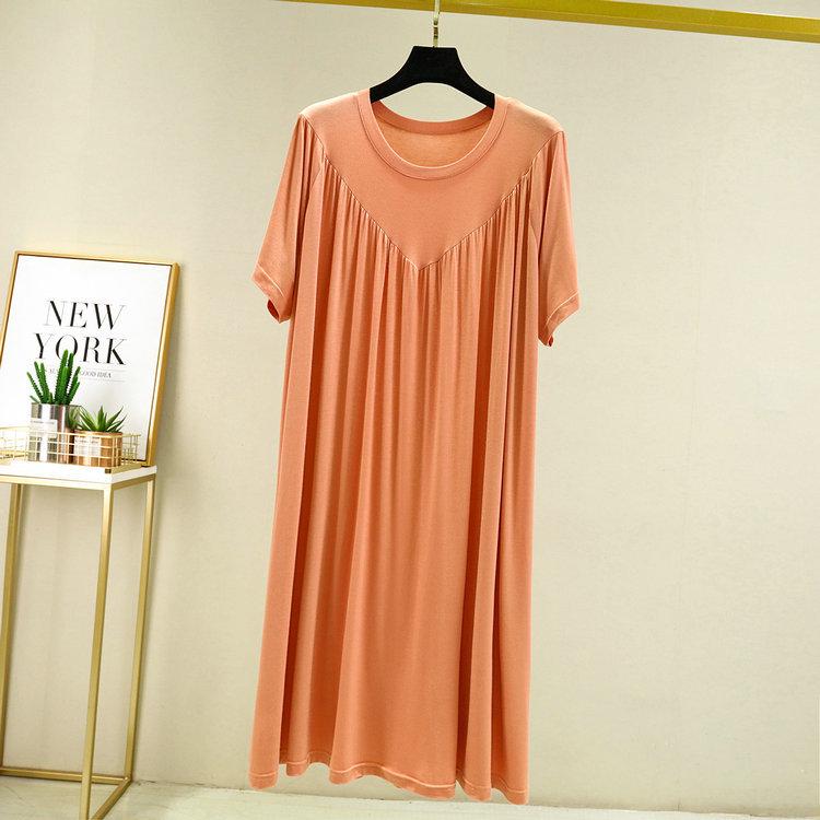 Summer Plus Size Modal V-Neck Pleated Dress - Casual Loose Short Sleeve Sleepwear