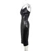 2024 European & American Style Sexy PU Dress with Suspenders, Waist-Slimming, Hip Slit - Nightclub Fashion for Women