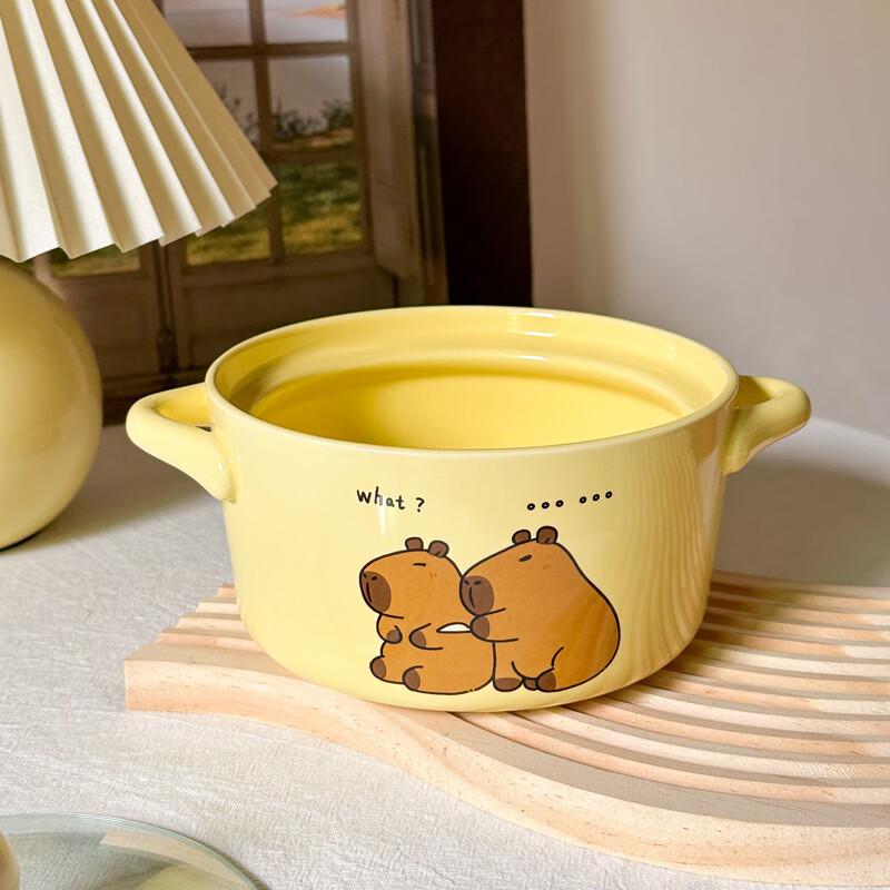 Cute Capybara Ceramic Noodle Bowl Set with Handles