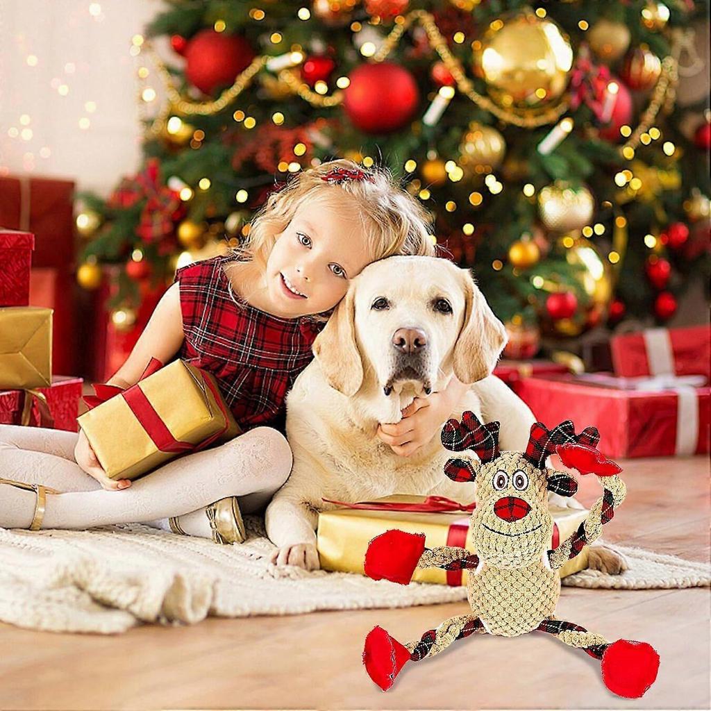 Christmas Dog Toys, Squeaky Dog Toy for Large Dogs, Cute Elk Plush Dog Toys with Crinkle Paper, Dog Chew Toys for Small Medium Breed