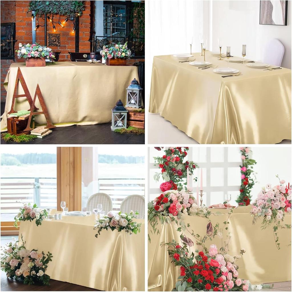Table Cover Satin Tablecloth Soft Overlay Wedding Satin Large Bright Smooth Silk Rectangle Christmas Banquet Anniversary Dining Party Table Decor