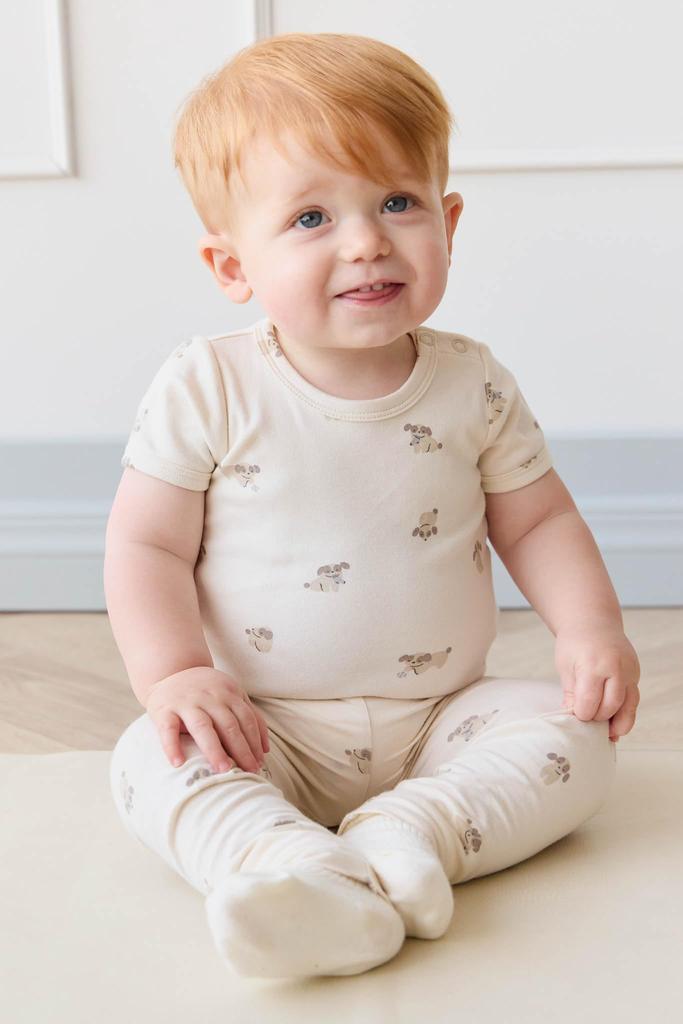 Organic Cotton Short Sleeve Bodysuit Sasha Puppy Tofu JBCO251241 Baby IVR 70 [Jamie Kay]
