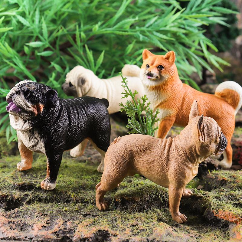 Oenux 4pcs Dog Animals Model Set Action Figure Rottweiler Shiba Inu Persian Cat Siamese Figurines Cute Education Toy Kids Gift