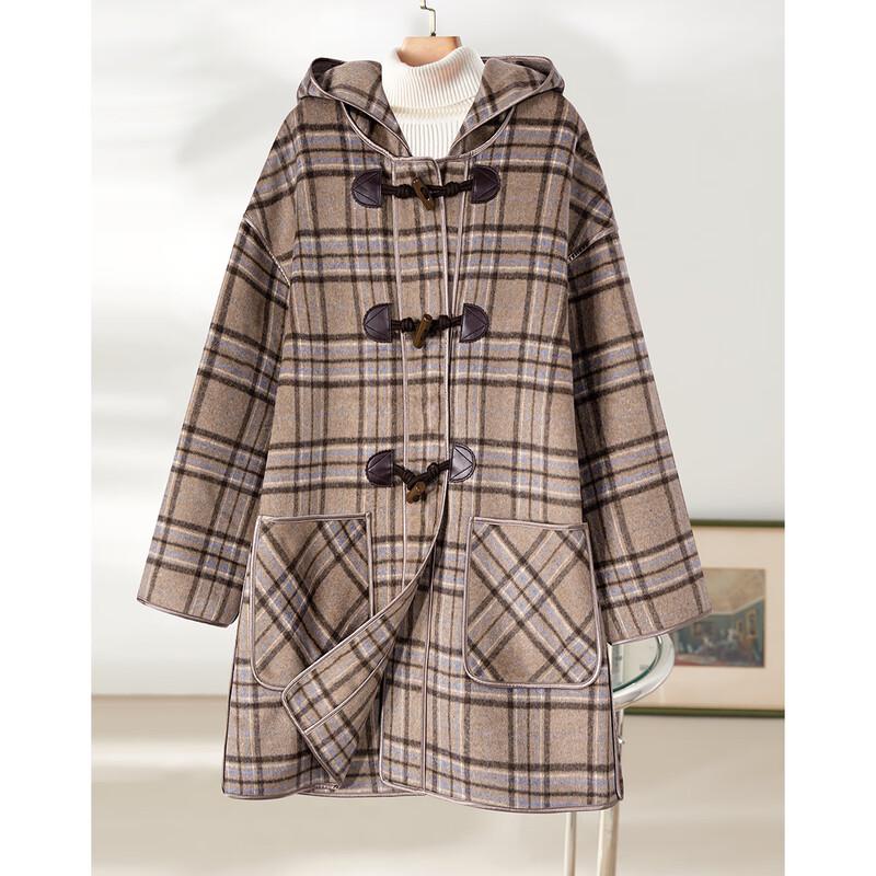 Demana Women's Miu Series Plaid Hooded Toggle Wool Coat