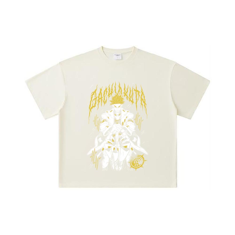 

260 GSM Double Yarn 32 Count 100% Cotton Gachiakuta V3 Enjin Print Unisex Heavy Cotton T Shirt S