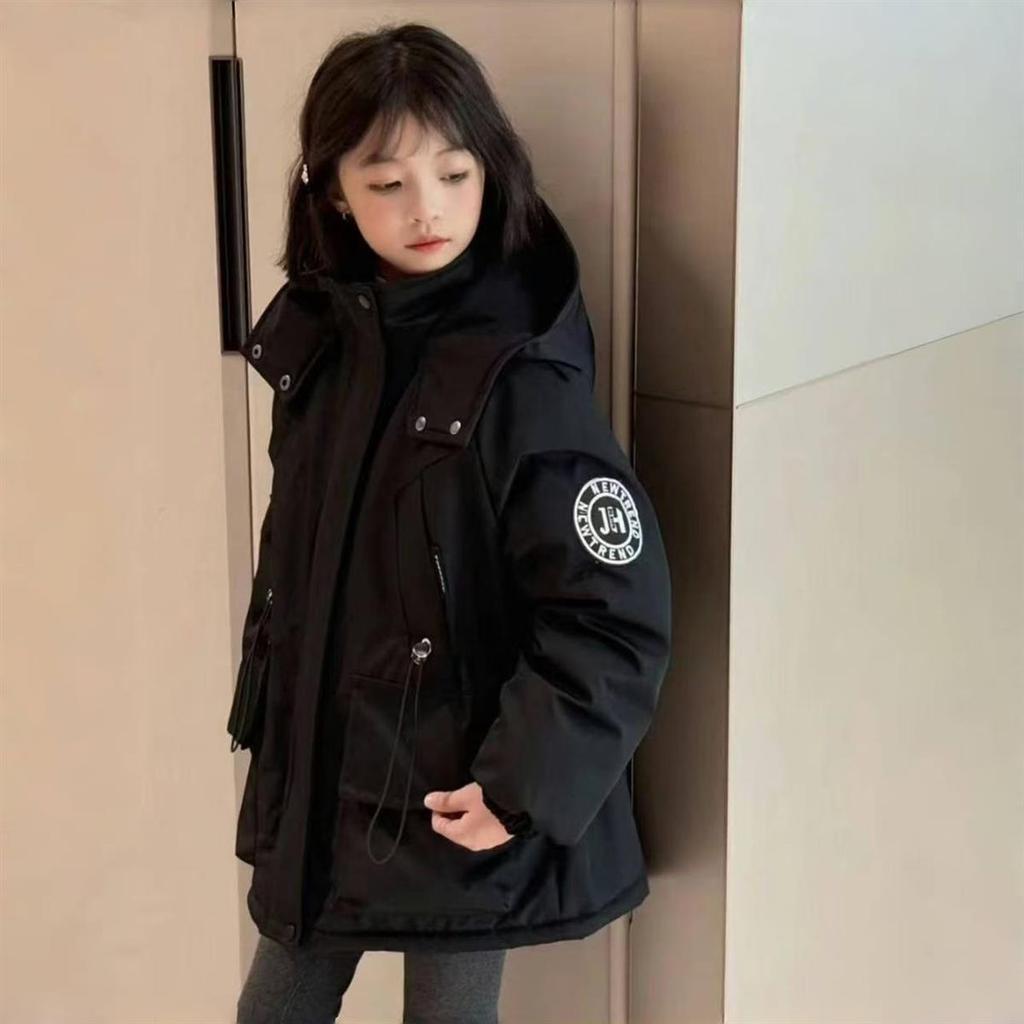2025 Girls' Stylish Fleece-Lined Warm Cotton Jacket - Windproof Padded Coat for Mid-to-Large Children